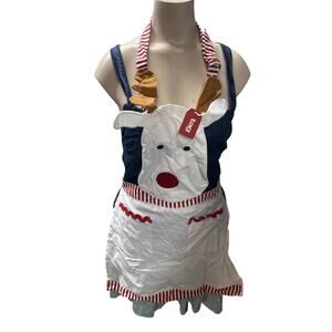 Brand New Kids Childrens 19x30 White reindeer Apron Kitchen Cooking